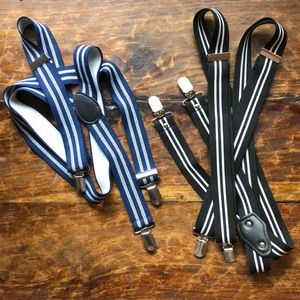 Men’s black and blue stripe clasp suspenders